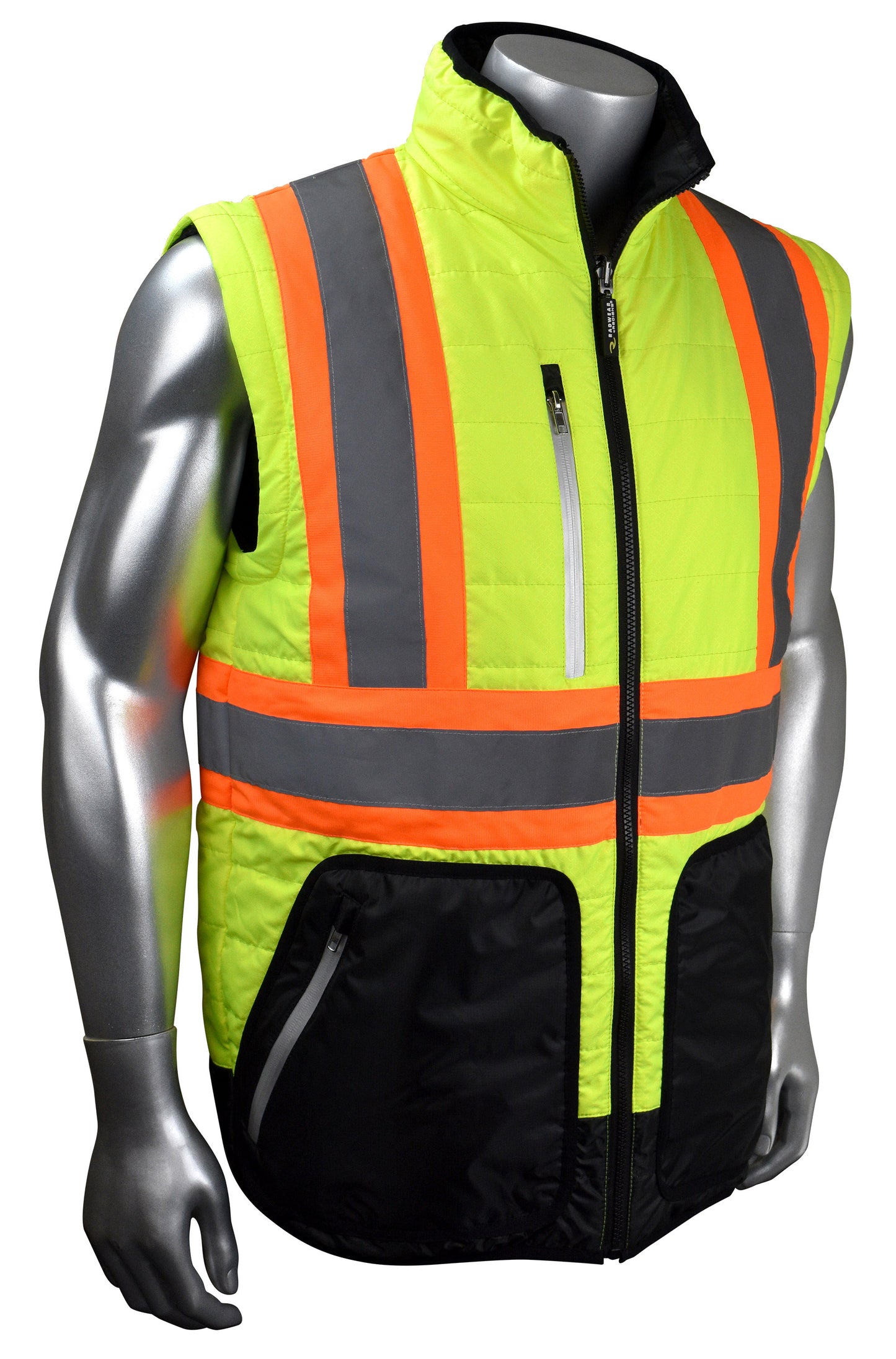 SJ510X-3 Quilted Reversible Jacket with Zip-Off Sleeves X-Back - Hi Vis Green - Size 2X