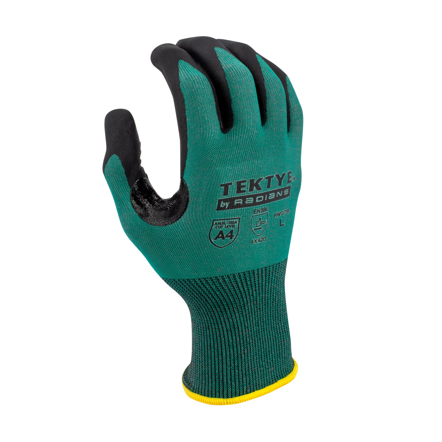 RWG738 TEKTYE® A4 Dark Green Nitrile Dip Cut Protective Work Glove - Size L
