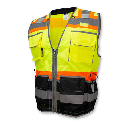 SV55B Class 2 Heavy Woven Color Blocked Two Tone Engineer Vest - Green - Size XL